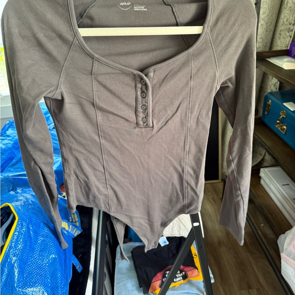 Aerie Women's Gray Long Sleeve Bodysuit